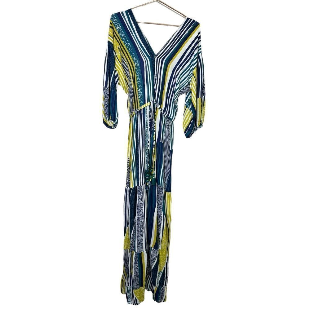 NEW Poupette St Barth Striped Tiered Mya Maxi Dress Aqua Solis Large - Picture 6 of 12